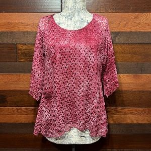 Brittany Black Scoop Neck 3/4 Sleeve Lacey Floral Lined Blouse